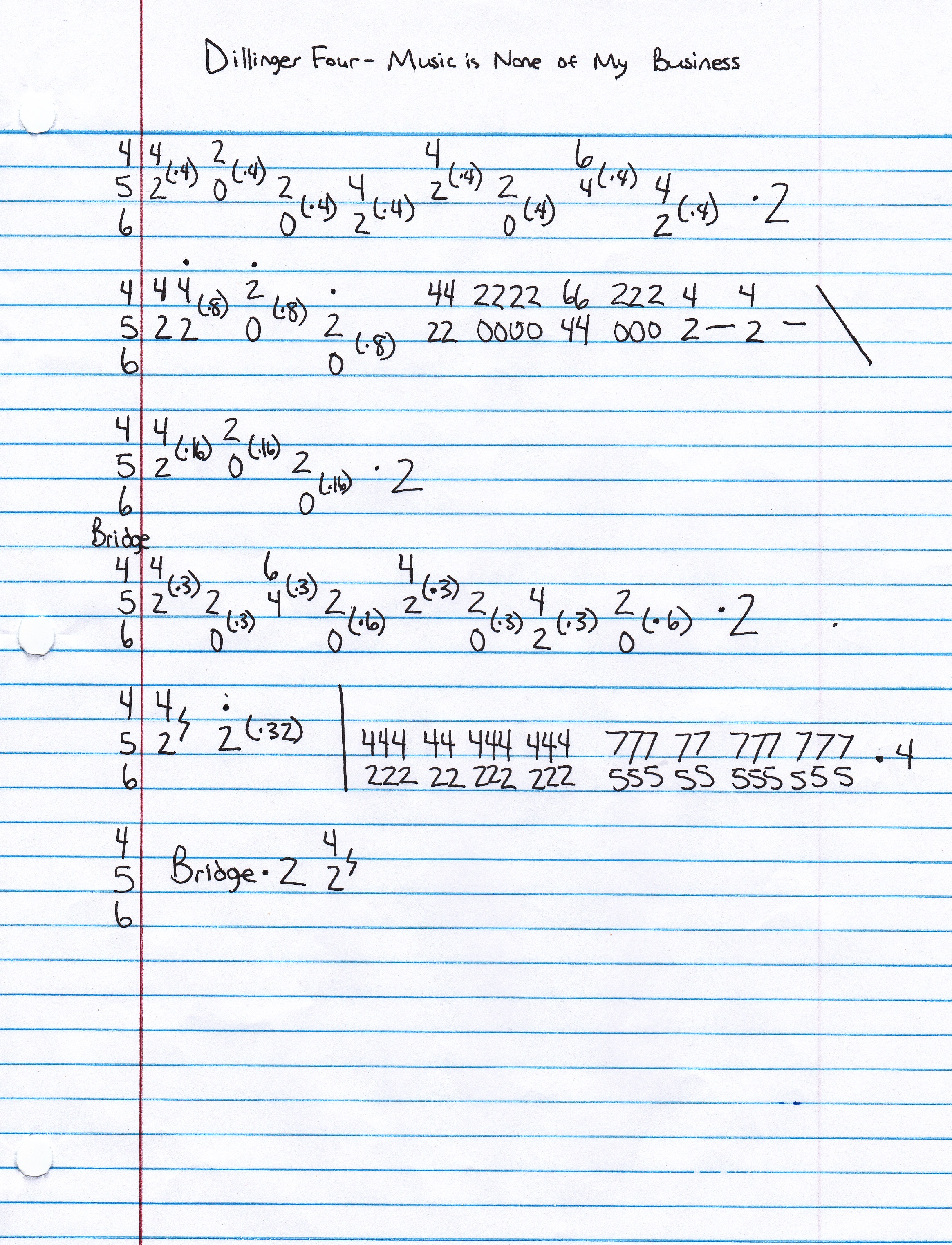 High quality guitar tab for Music Is None Of My Business by Dillinger Four off of the album Versus God. ***Complete and accurate guitar tab!***